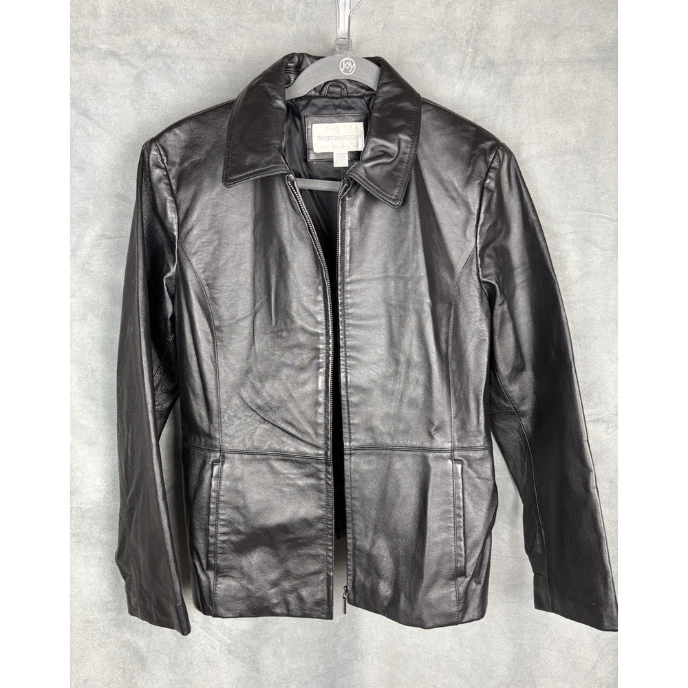 Worthington Genuine Leather Jacket Blazer Womens Medium Full Zip